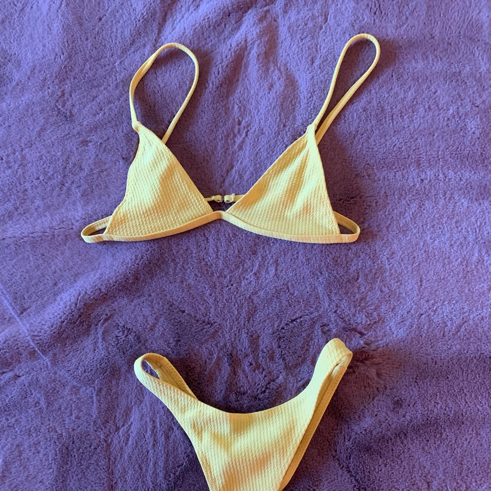 Size Small Ribbed Yellow Micro Swim Set - Picture 3 of 13